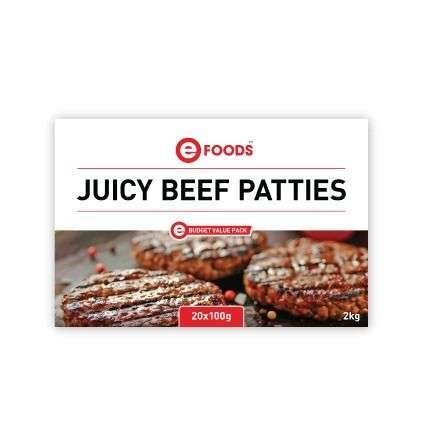 Efoods Value Juicy Beef Patties 20X100G