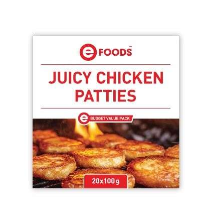 Efoods Value Juicy Chicken Patties 20X100G